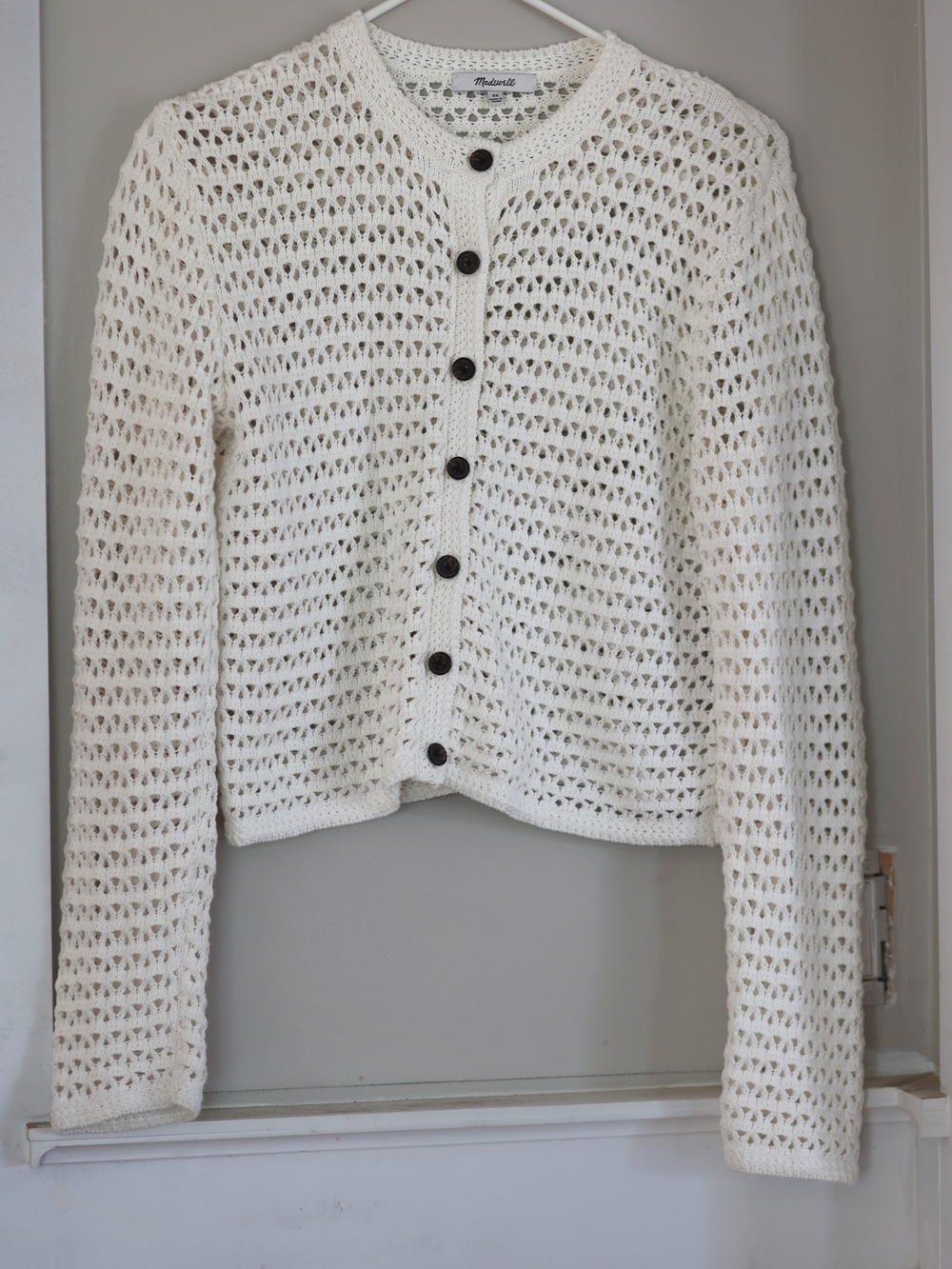 Madewell Cream Crochet  Button-Front Cardigan